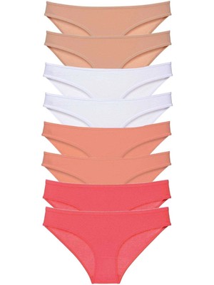 Liyuza 8 Adet Süper Eko Set Likralı Kadın Slip Külot Ten Beyaz Pudra Fuşya