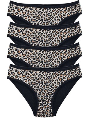 Liyuza 4 Adet Leopar Desenli Likralı Yumuşak Dokulu Kadın Slip Külot