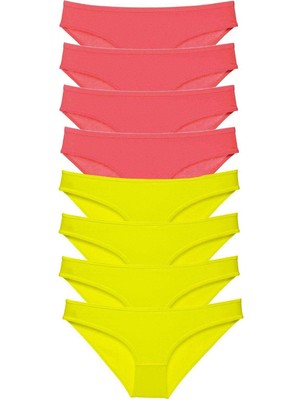 Liyuza 8 Adet Süper Eko Set Likralı Kadın Slip Külot Sarı Fuşya