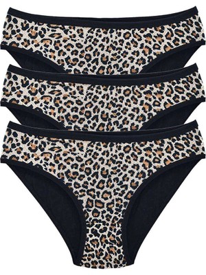 Liyuza 3 Adet Leopar Desenli Likralı Yumuşak Dokulu Kadın Slip Külot