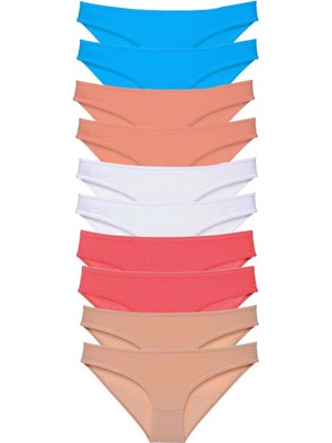 Liyuza 10 Adet Süper Eko Set Likralı Kadın Slip Ten Beyaz Pudra Fuşya Mavi