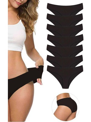 Liyuza 7 Adet Kadın Dikişsiz Lazer Kesim Esnek Iz Yapmayan Külot Siyah