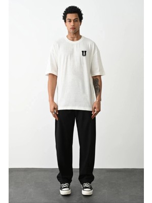 Glam Love Bisiklet Yaka Baskılı Oversize T-Shirt - Beyaz -