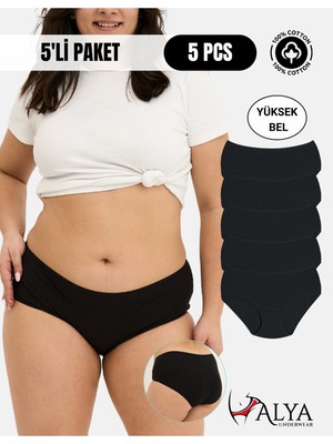 Alya Underwear %100 Pamuk Kumaşlı, Büyük Beden Yüksek Bel Kalp Desenli Ribana Jakar Kadın Külot