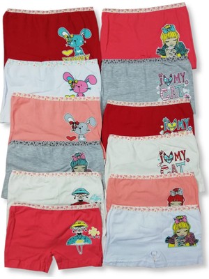 Dondeza Çok Renkli Kız Çocuk Boxer 12 Adet Yumuşak Dokulu Rahat Tasarım İç Çamaşırı
