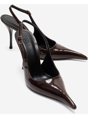 Luvi Candy Kahverengi Rugan Sivri Burunlu Kadın Topuklu Ayakkabı