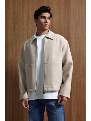 Abluka Online Erkek Relax Fit Premium Kaşe Ceket Kaban Bej