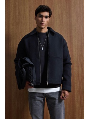 Abluka Online Erkek Relax Fit Premium Kaşe Ceket Kaban Siyah
