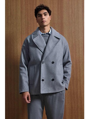 Abluka Online Erkek Oversize Kruvaze Kaban Koyu Gri %40 Pamuk %40 Polyester %20 Akrilik Rahat Siluet
