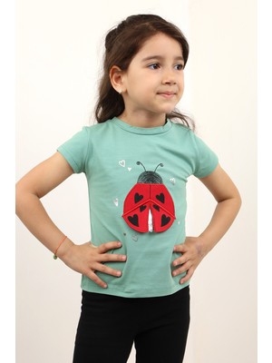 Toontoy Kız Bebek Baskılı Bisiklet Yaka Kısa Kollu Tişört
