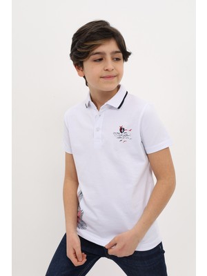Toontoy Erkek Çocuk Baskılı Polo Yaka Düğmeli Kısa Kollu Tişört