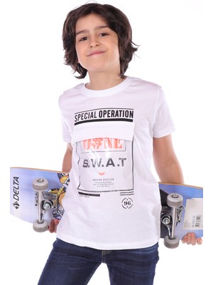 Toontoy Erkek Çocuk Baskılı Bisiklet Yaka Kısa Kollu Tişört