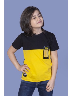 Toontoy Erkek Çocuk Baskılı Bisiklet Yaka Kısa Kollu Tişört - Renk Bloklu