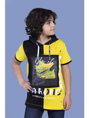 Toontoy Erkek Çocuk Baskılı Kapüşonlu Kısa Kollu Tişört