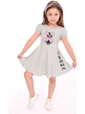 Toontoy Kız Çocuk Baskılı Relax Fit Bisiklet Yaka Kısa Kollu Elbise
