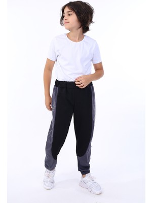 Toontoy Erkek Çocuk Baskılı Beli Paçası Lastikli Cepli Basic Jogger Eşofman Altı - Renk Bloklu & 2 Iplik