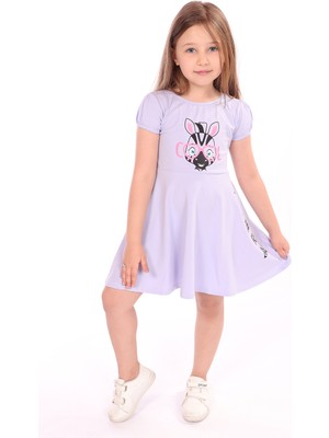 Toontoy Kız Çocuk Baskılı Relax Fit Bisiklet Yaka Kısa Kollu Elbise