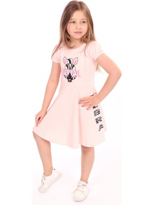 Toontoy Kız Çocuk Baskılı Relax Fit Bisiklet Yaka Kısa Kollu Elbise