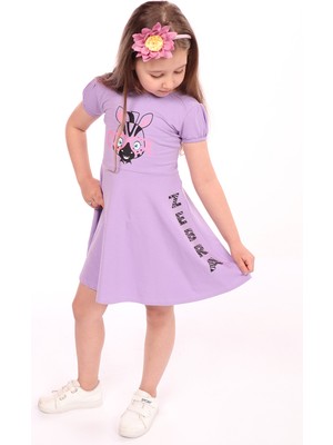 Toontoy Kız Çocuk Baskılı Relax Fit Bisiklet Yaka Kısa Kollu Elbise