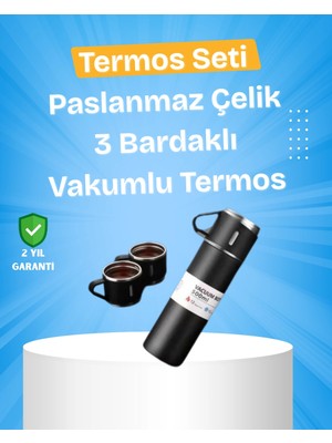 Epilons Mey Ithalat® Paslanmaz Çelik Termos Seti | 500 ml Kapasite, 6-12 Saat Isı Koruma, Hediye Kutulu