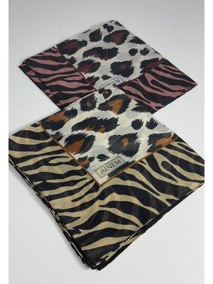 Sinem India Leopar Desen 2'li  Eşarp -6294-15