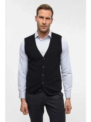 Süvari Siyah Regular V Yaka Triko Yelek