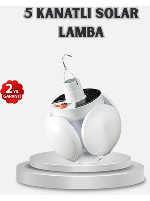 Epilons Mey Ithalat® Güneş Enerjili ve USB Şarjlı LED Kamp Lambası – 5 Farklı Işık Modlu, Askılı Tasarım