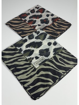 Sinem India Leopar Desen 2'li  Eşarp -6294-17