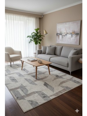 Babil Home Kaymaz Tabanlı Kesme  Salon Koridor Mutfak Yatak Odası Halısı 6022 Bej