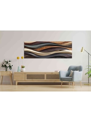 Meteor Medya Soyut Katmanlı Dalga Desenli Panoramik Kanvas Tablo – Modern Toprak Tonlu Yatay Duvar Dekoru