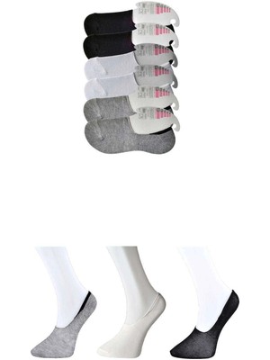 Liyuza Siyah Gri ve Beyaz Kadın Babet Çorap 6 Çift
