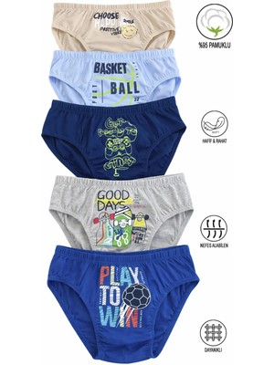 Özkan Underwear Özkan 31801 5'Li Paket Erkek Çocuk Karışık Renkli Desenli Pamuklu Yumuşak Rahat Slip Külot