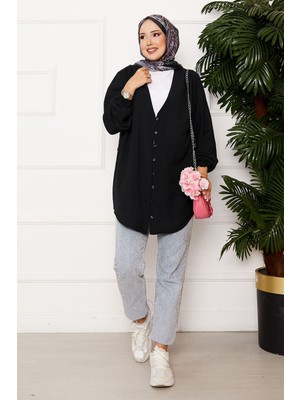 SVS Önden Düğmeli Kimono Gömlek Siyah