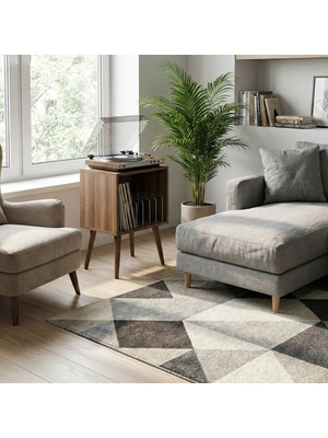 DEQQU Arte 44X44X80CM Ahşap Retro Pikap Sehpası, Metal Raflı Plak Organizer, Plak Düzenleyici, Plak Dolabı