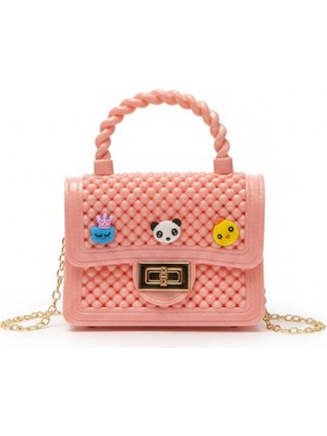 Panda Çiçek Bulut Pudra Pembe Silikon Çapraz El Omuz Çantası Kadın Genç Kız Çocuk Bebek Hediyelik