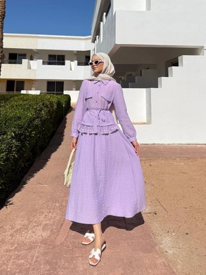 Miraydin Butik Dantel Detaylı Gömlekli Etekli Takım M25191 - Lila