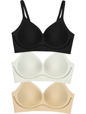 Cottonhill Seamless Bra - Air | Lazer Kesim Dikişsiz Dalga Şerit Detaylı Balensiz Kadın Sütyen 3'lü Paket