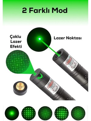 Epilons Mey Ithalat® Güçlü Yeşil Şarjlı Lazer Pil Anahtar - Uzun Menzilli, Güçlü ve Çoklu Işık Efektl