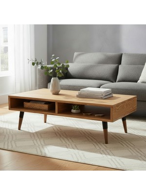 Mobenta Slot Brew | Masif Ahşap Orta Sehpa, 2 Gözlü Depolama - 120X60, Tk