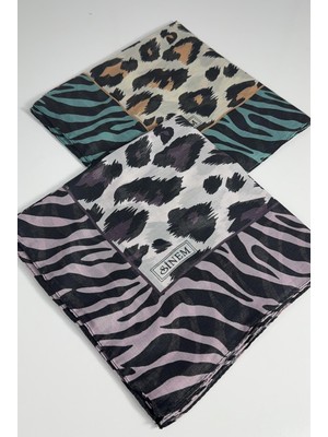Sinem India Leopar Desen 2'li  Eşarp -6294-14