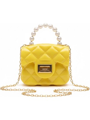 Rugan Sarı Inci Detay Silikon Çapraz El Omuz Çantası Kadın Genç Kız Çocuk Bebek Hediyelik