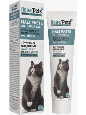 Bona Pets Kediler Için Tüy Yumağı Oluşumunu Azaltıcı Sindirim Sistemi Destekleyici Malt Paste 100Mg