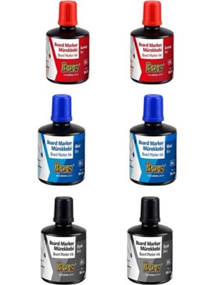 Brons Beyaz Tahta Kalemi Mürekkep Seti 6'lı (2 Kırmızı + 2 Mavi + 2 Siyah)