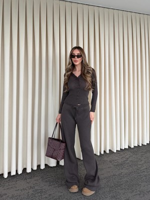 Laluvia Kahverengi Dantelli Ikili Triko Takım - 2602