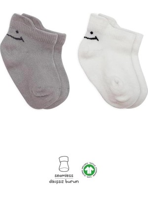 Epilons Mey Ithalat® 2'li Sneakers Smile Penye Çorap 20106 Gri Ekru