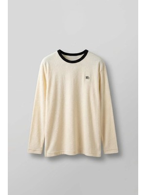 Abluka Online Erkek Kontrast Detaylı Oversize Basic Sweatshirt Krem