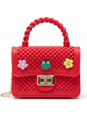 Keroppi Kurbağa Çiçek Kırmızı Silikon Çapraz El Omuz Çantası Kadın Genç Kız Çocuk Bebek Hediyelik