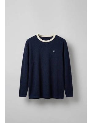 Abluka Online Erkek Kontrast Detaylı Oversize Basic Sweatshirt Lacivert