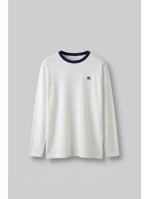 Abluka Online Erkek Kontrast Detaylı Oversize Basic Sweatshirt Ekru