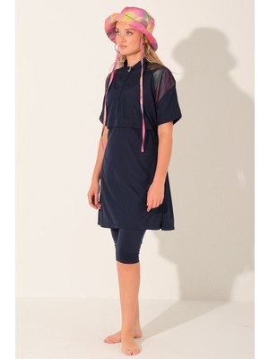 Alfasa Reglan Kol Detaylı Şapkalı Yarım Kol Yarı Kapalı Mayo - ALF26725